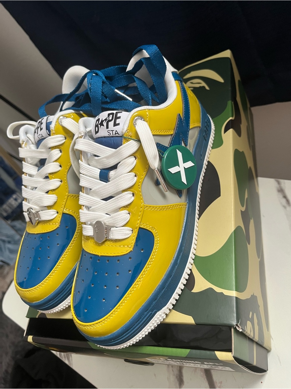 Bape Low-Top Sneakers in Yellow, Blue & White